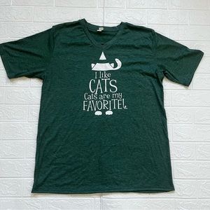 Cat Lady Shirt Women’s XL I Like Cats, Cats Are My Favorite Green Shirt